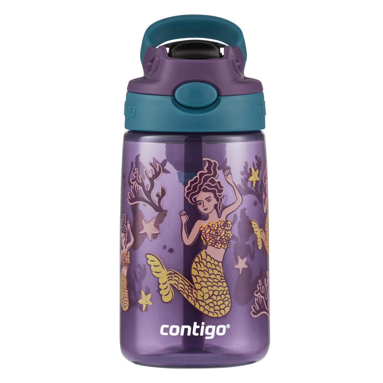 Contigo 414mL Autospout Mermaids Kids Water Bottle- Easy To Use/ One Touch Button Perfect For School Picnic Party 507388