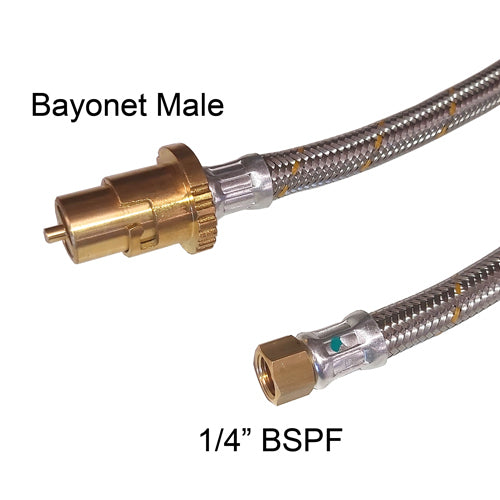 Auscrown 3M Metre Stainless Steel Gas Hose Extender Extension 1/4" BSP Female X Bayonet- AGA Approved- Gas Heater/ Wok Burner