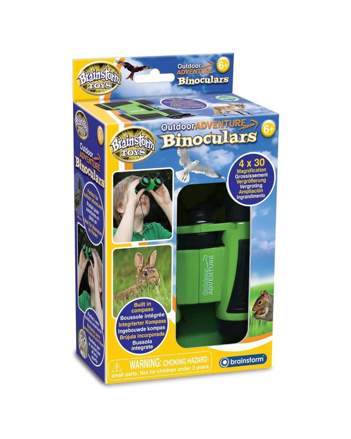Brainstorm Toys Kids Outdoor Adventure Binoculars With / Built-In Compass Toy Pretend Play- Soft/ Pocket- Sized Fun Entertainment BRSE2015