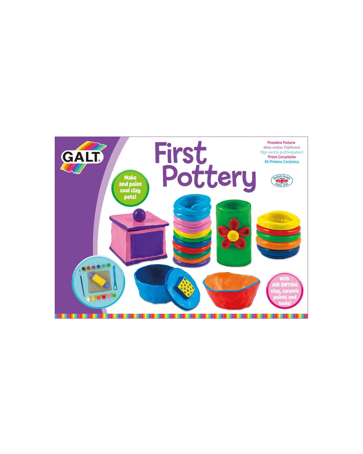 Galt Kids First Pottery Activity Kit Set- Air Drying Clay/ Ceramic Paints/ Fine Motor Skills Fun Entertainment GN3466