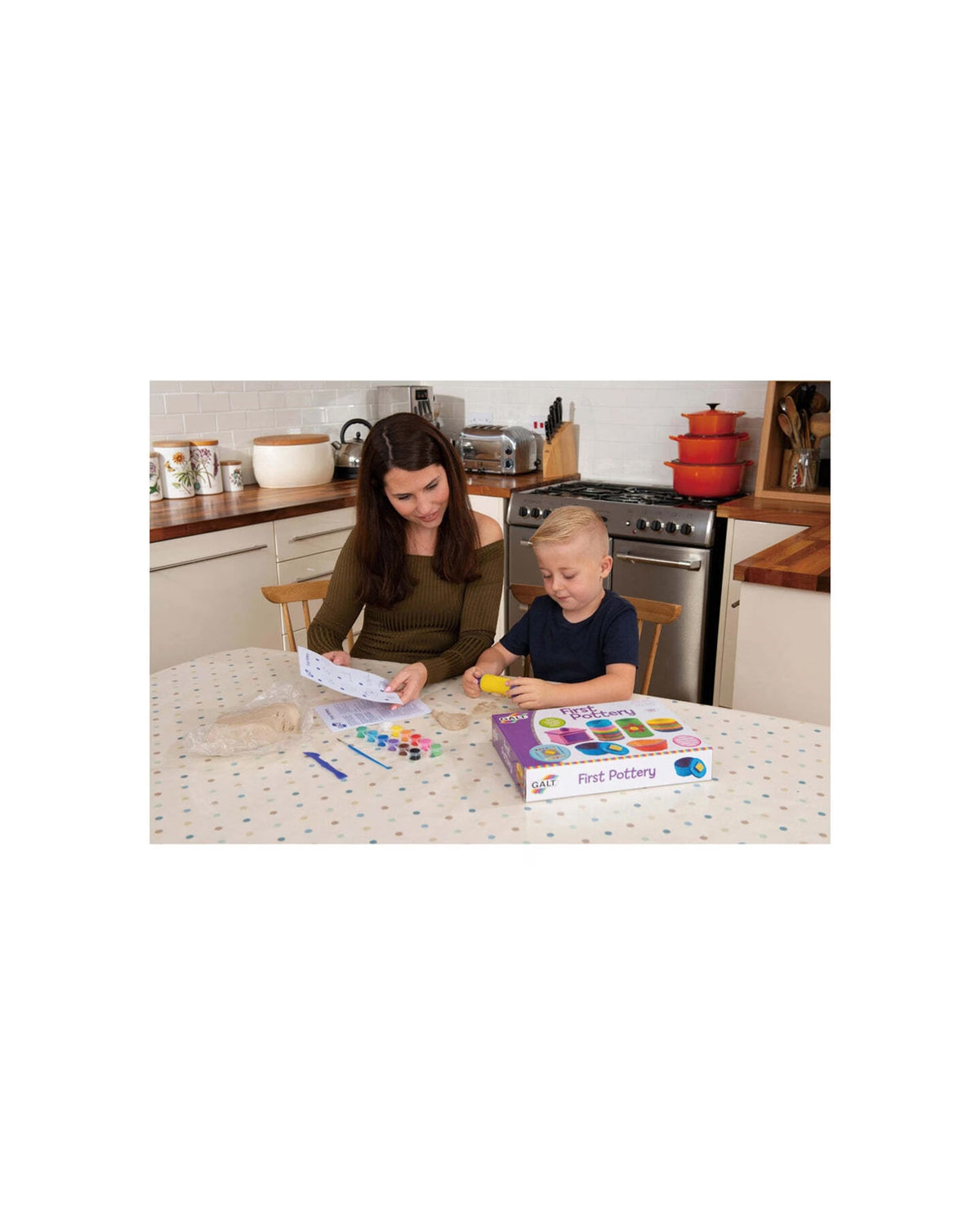 Galt Kids First Pottery Activity Kit Set- Air Drying Clay/ Ceramic Paints/ Fine Motor Skills Fun Entertainment GN3466