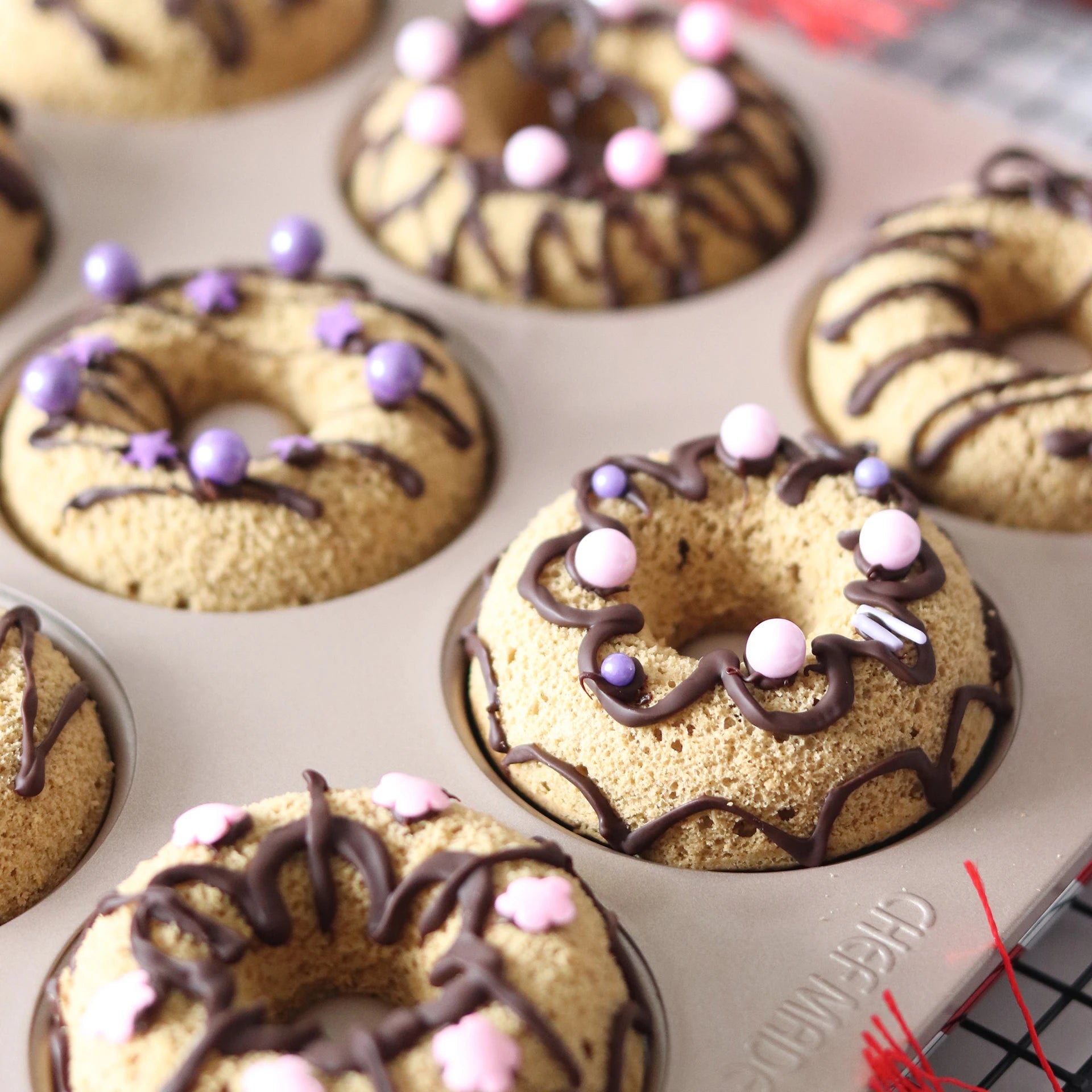 Chefmade 12 Cup Donut Pan Bakeware- Non Stick/ Versatile For Consistency Fluffy Bake Donuts