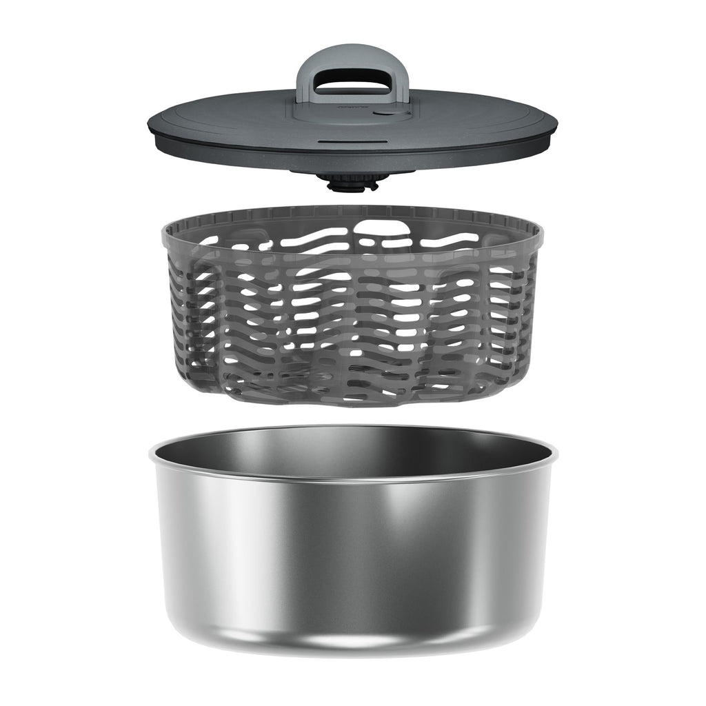 Zyliss Easy Spin Stainless Steel Salad Spinner Large With Foldable Handle- Brake System/ Pouring Spout