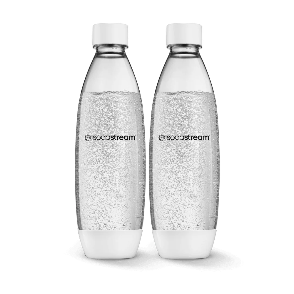 SodaStream 1L Fuse White Carbonating Bottles Twin Pack- Dishwasher Safe
