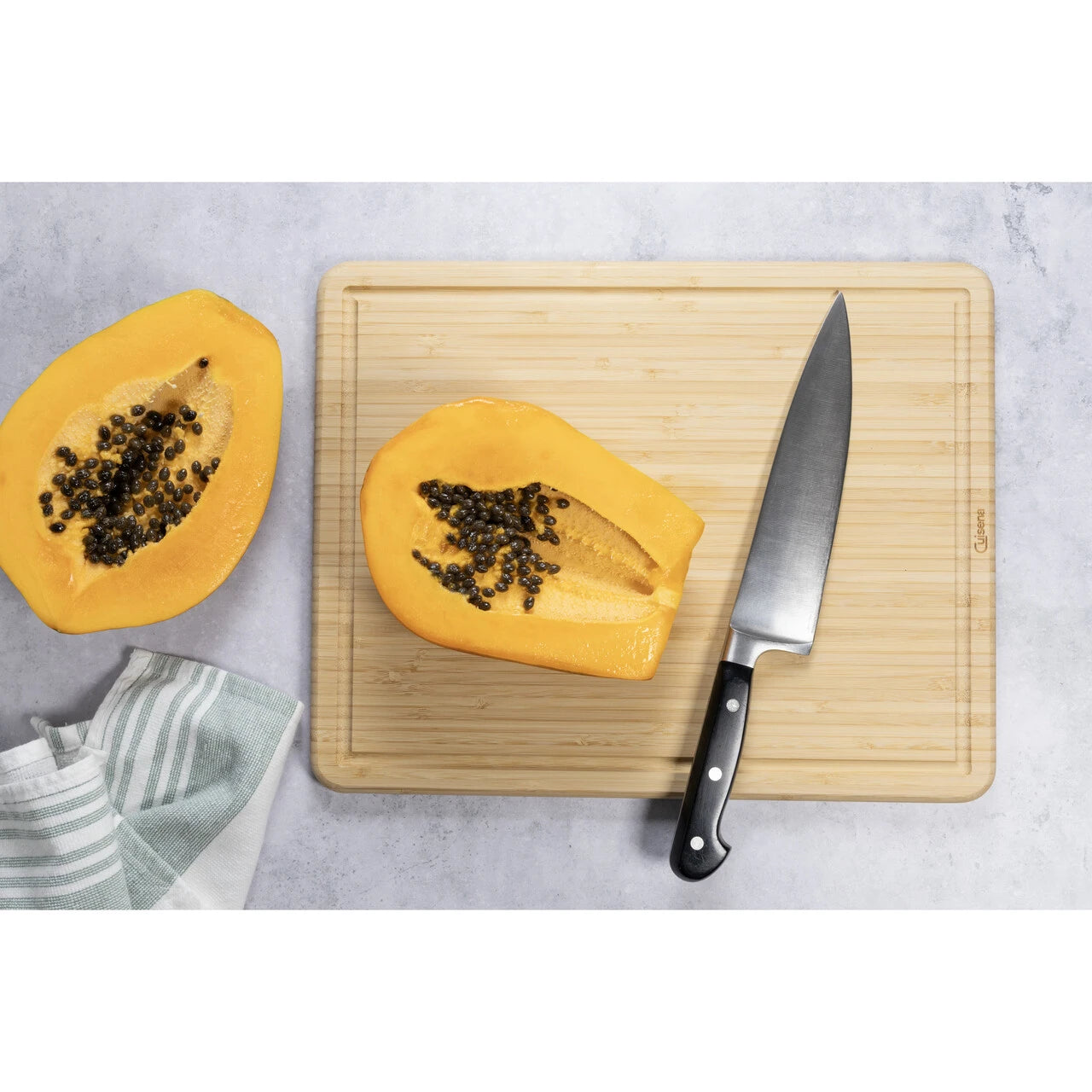 Cuisena 38cm Bamboo Chopping Board With Built In Juice Groove- Perfect For Slicing/ Everyday Cooking