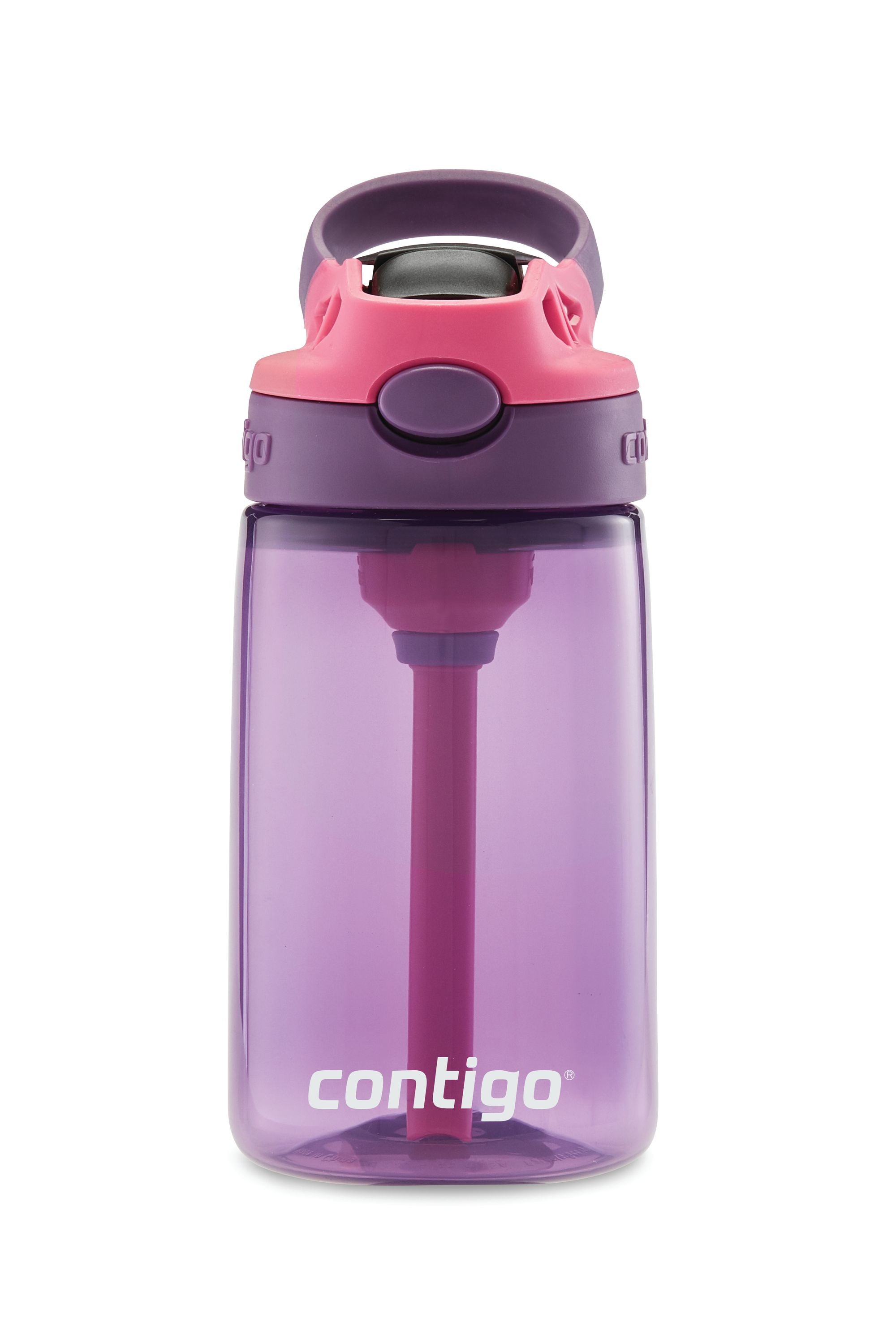 Contigo 414ml Autospout Kids Water Bottle With Pop Up Straw- Portability/ Great For School Park Fun Purple/Punch