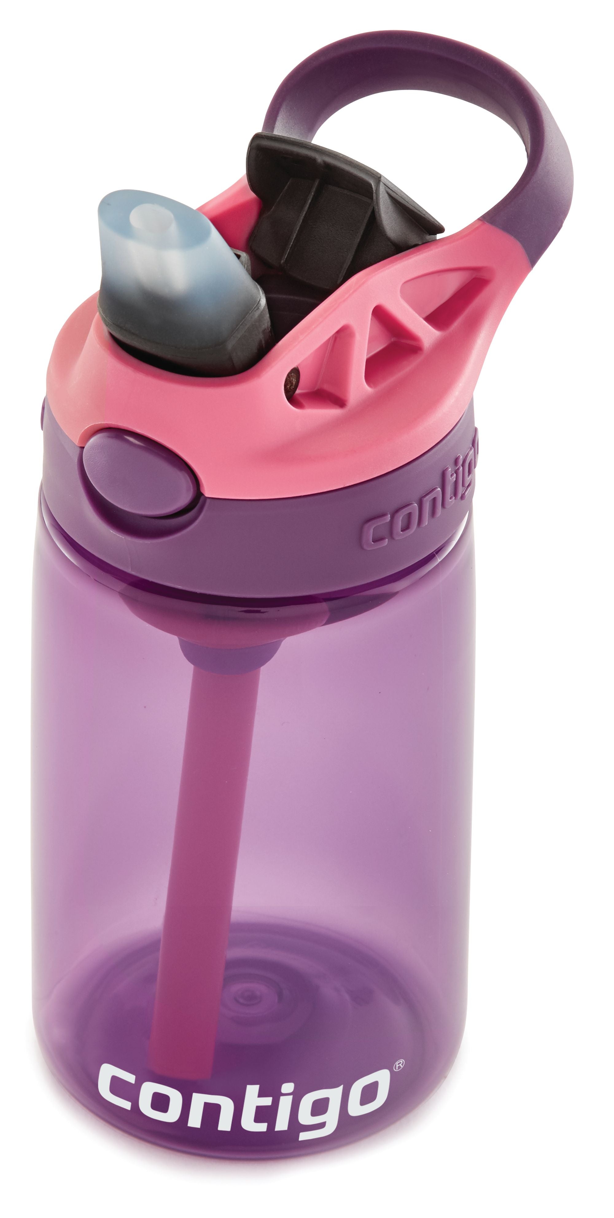 Contigo 414ml Autospout Kids Water Bottle With Pop Up Straw- Portability/ Great For School Park Fun Purple/Punch