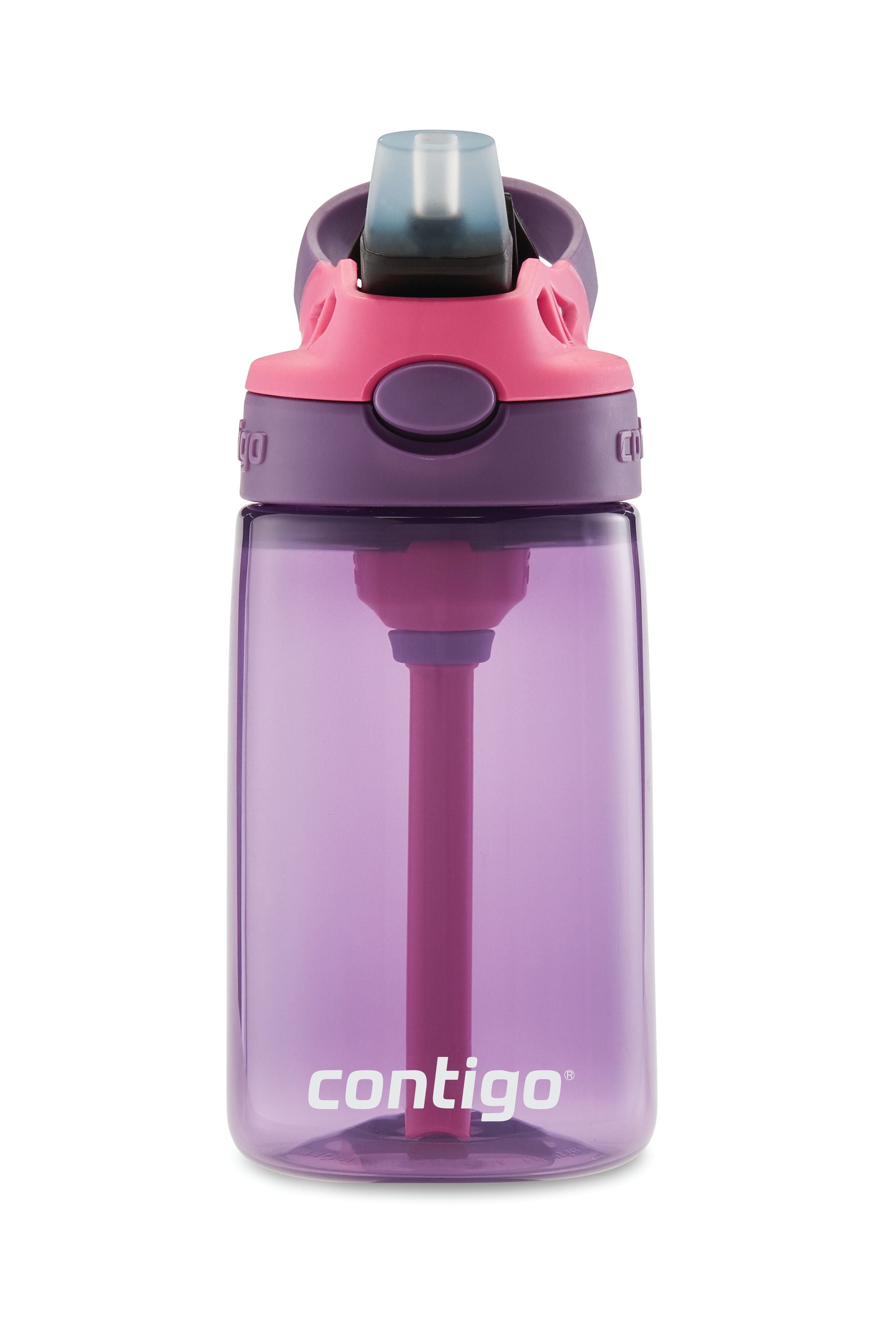 Contigo 414ml Autospout Kids Water Bottle With Pop Up Straw- Portability/ Great For School Park Fun Purple/Punch