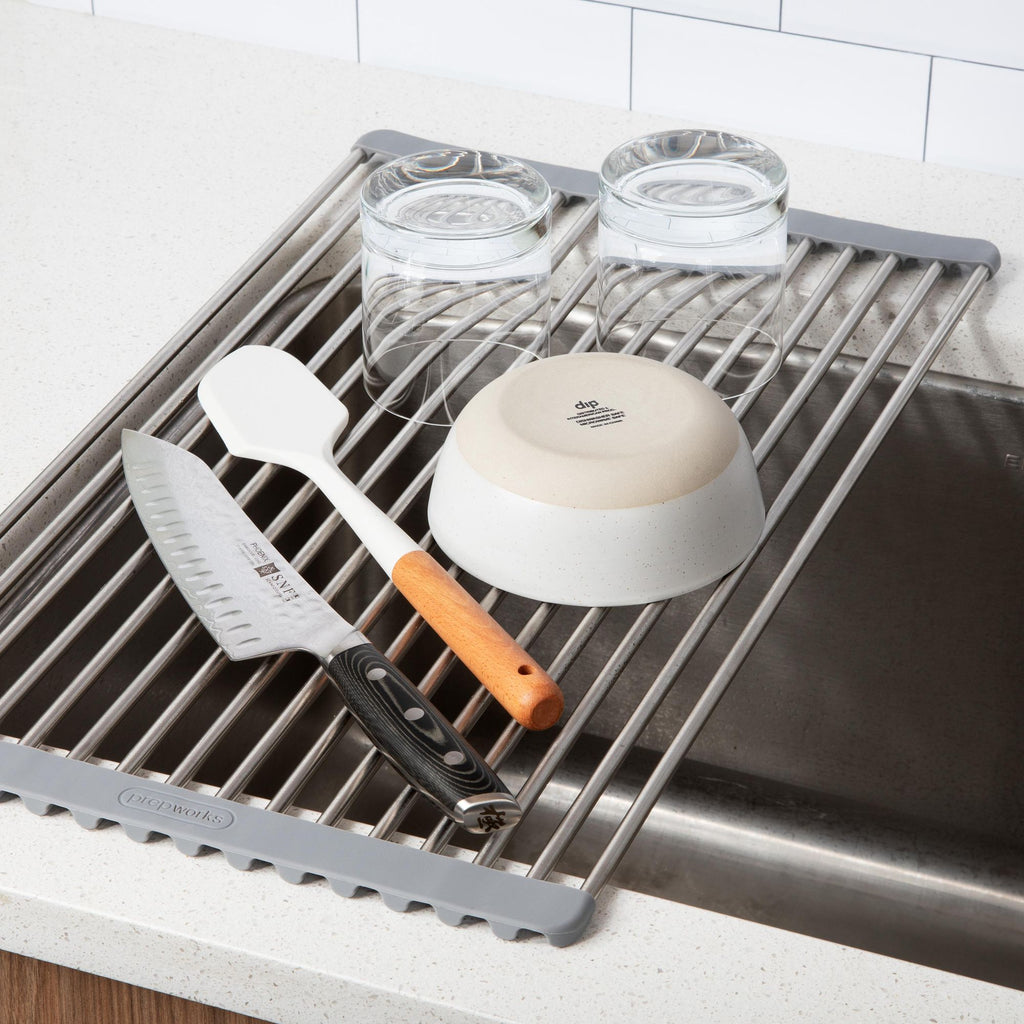 Progressive 55cm Roll- Up Over the Sink Dish Rack– Durable Stainless Steel Rods/ Easy Storage