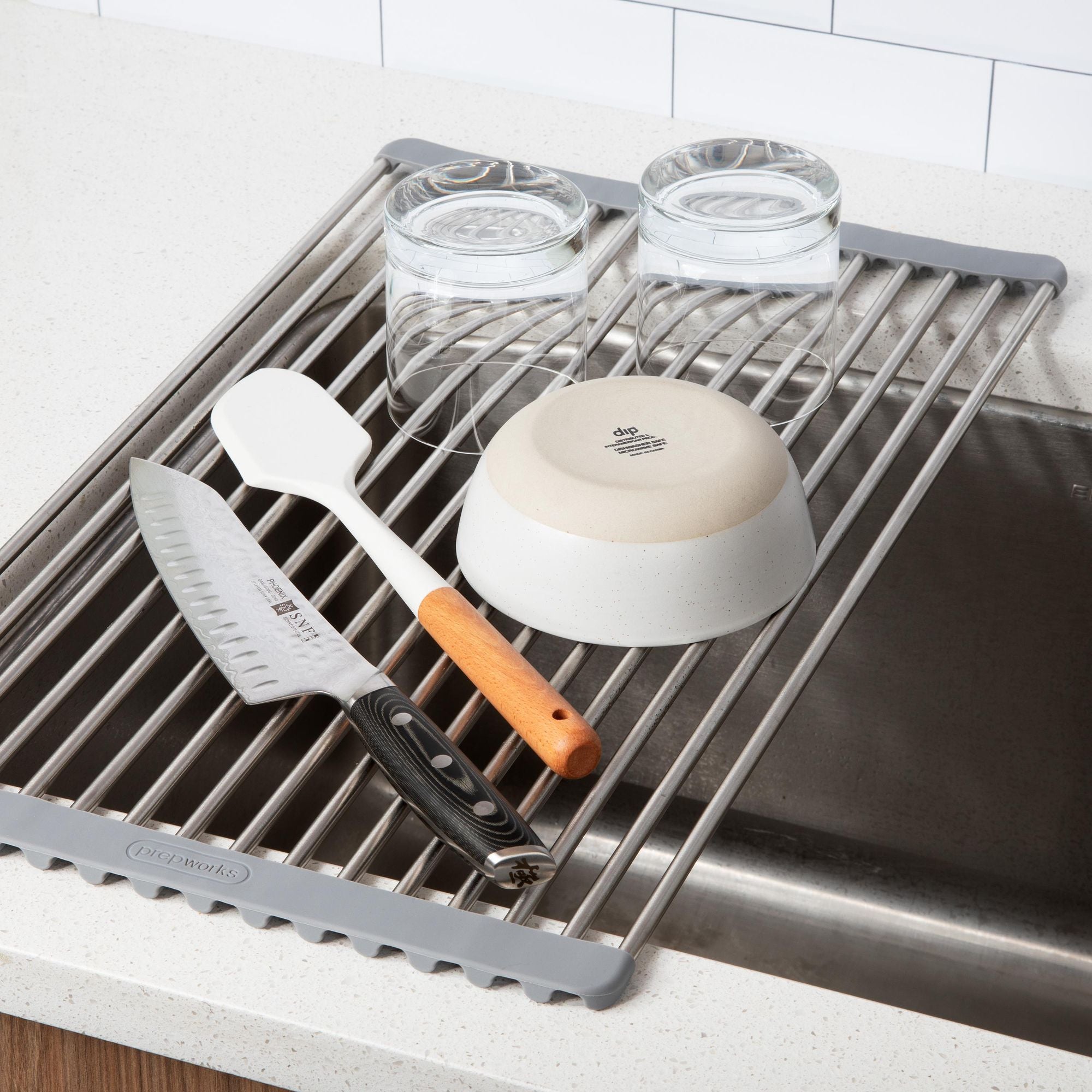 Progressive 55cm Roll- Up Over the Sink Dish Rack– Durable Stainless Steel Rods/ Easy Storage