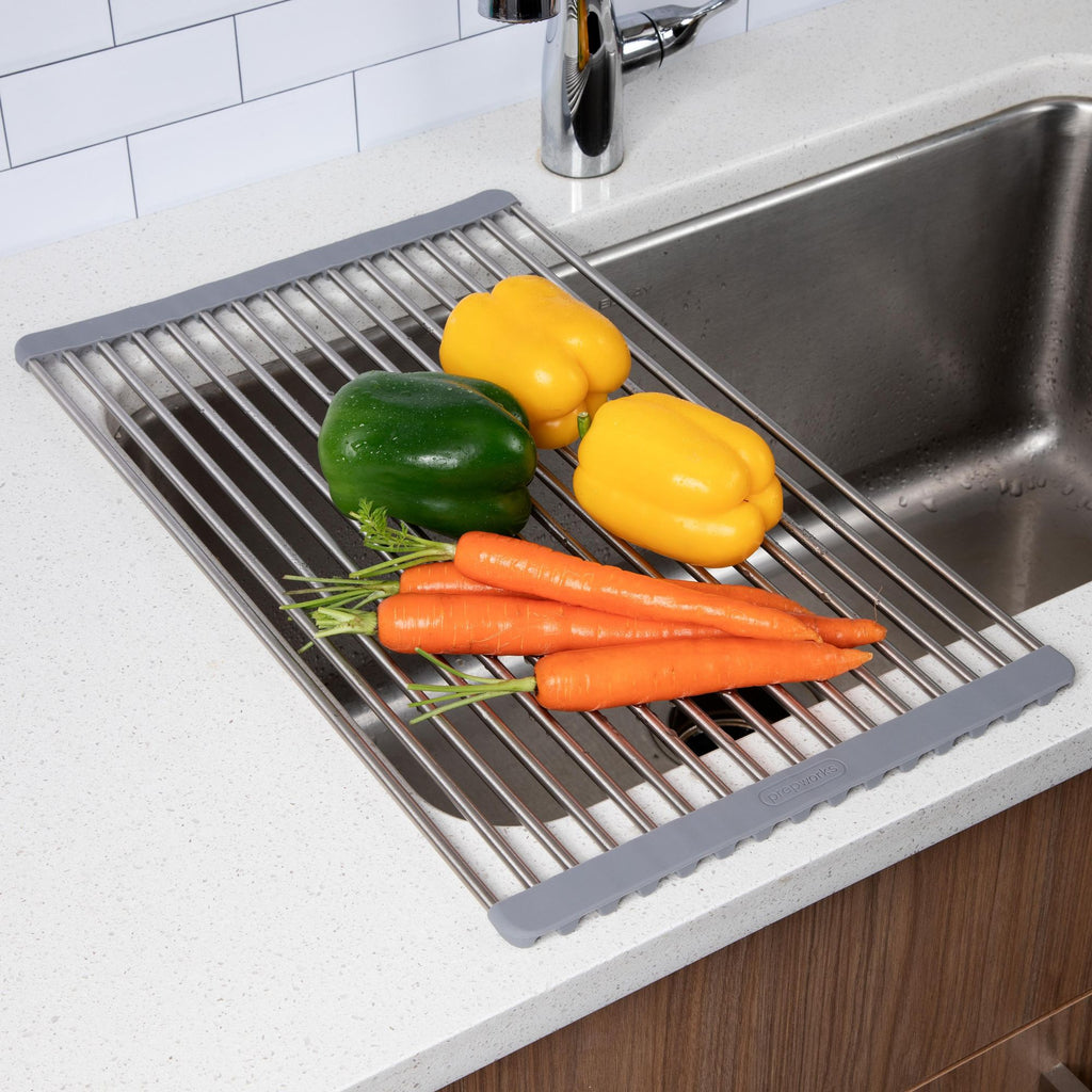 Progressive 55cm Roll- Up Over the Sink Dish Rack– Durable Stainless Steel Rods/ Easy Storage