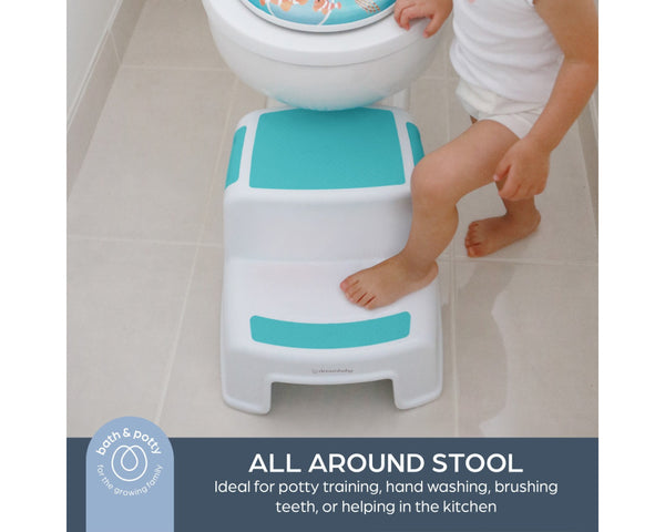 2-Step Aqua & White Foldable Step Stool