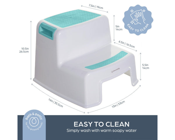 2-Step Aqua & White Foldable Step Stool