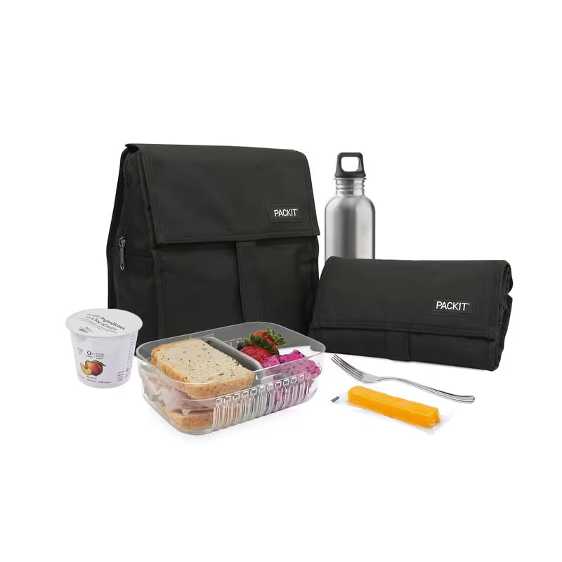 PackIt Freezable Lunch Bag Cooler Box- Keep Food/ Drinks Cold Black 72005