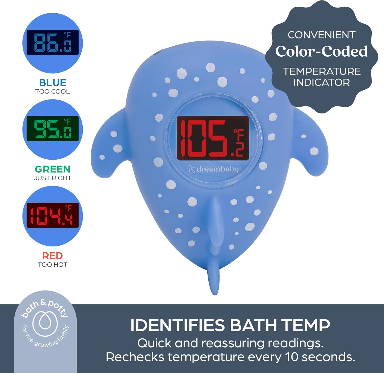 DreamBaby Whale Shark USB Rechargeable Baby Bath Thermometer- Floating Toy/ Accurate Reading G348