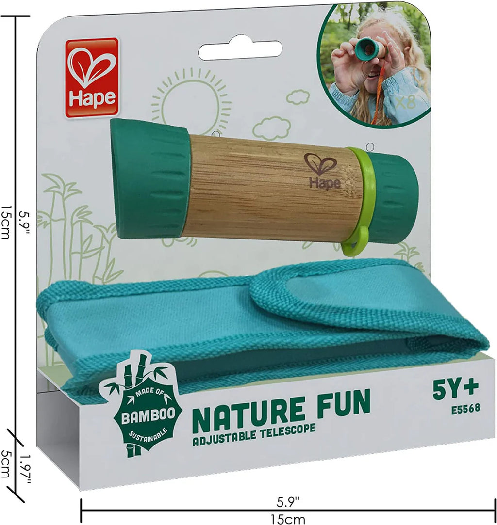Hape Nature Fun Adjustable Kids Telescope Pretend Play Toy- Bamboo Outdoor Exploration Fun Entertainment HE5568