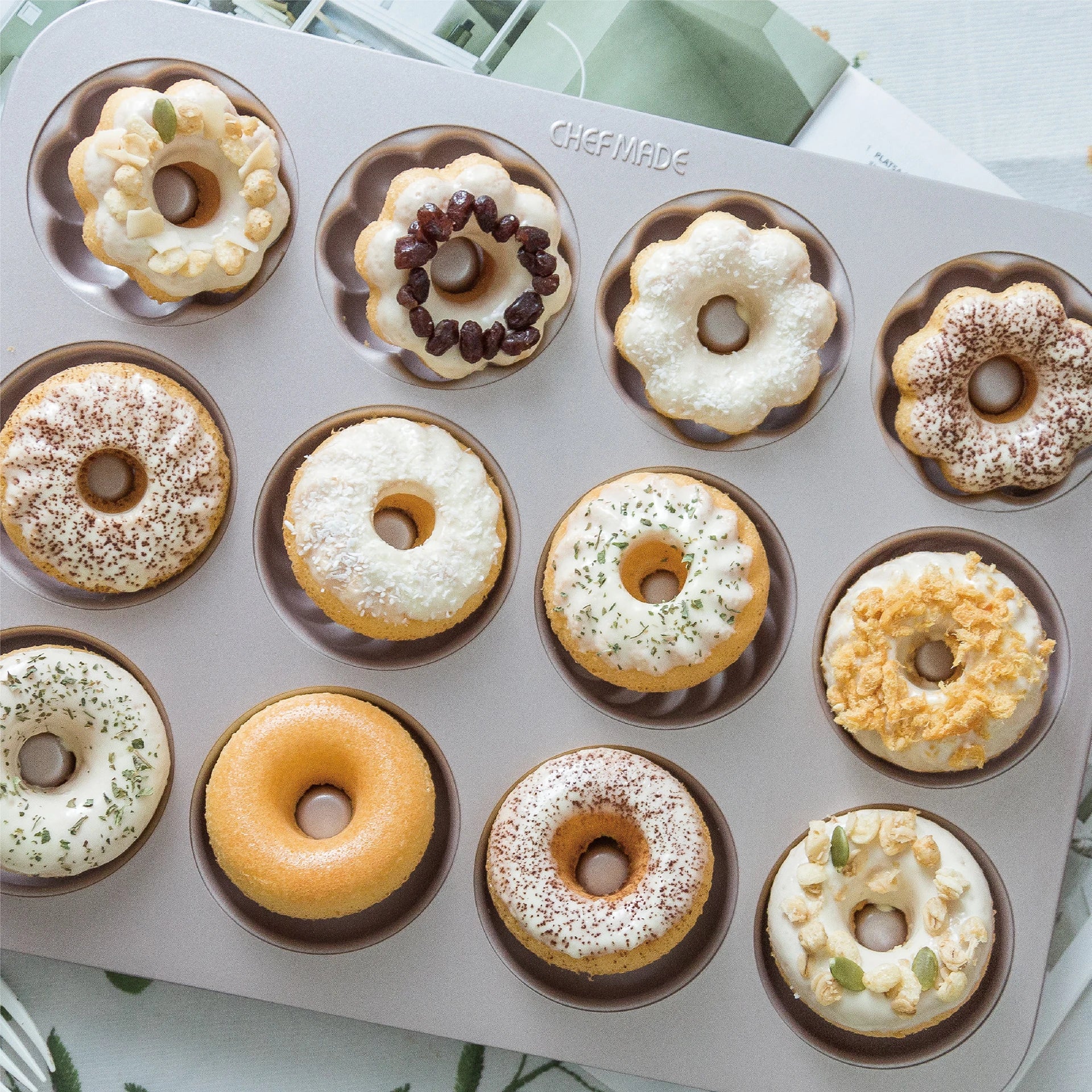 Chefmade 12 Cup Donut Pan Bakeware Mixed Shapes- Non-Stick/ Donut Bite Sized Treats