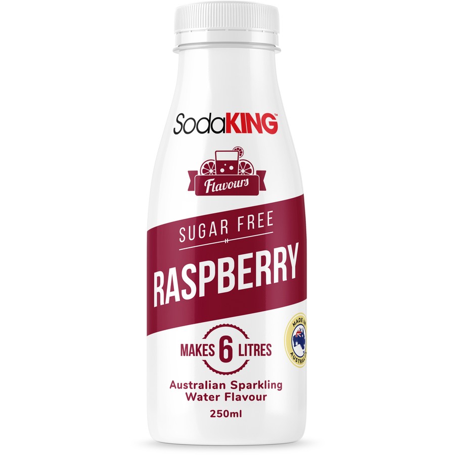 SodaKing Sugar Free Raspberry Syrup 250ml Drinking Soda Mix- Makes Up To 6 Litres