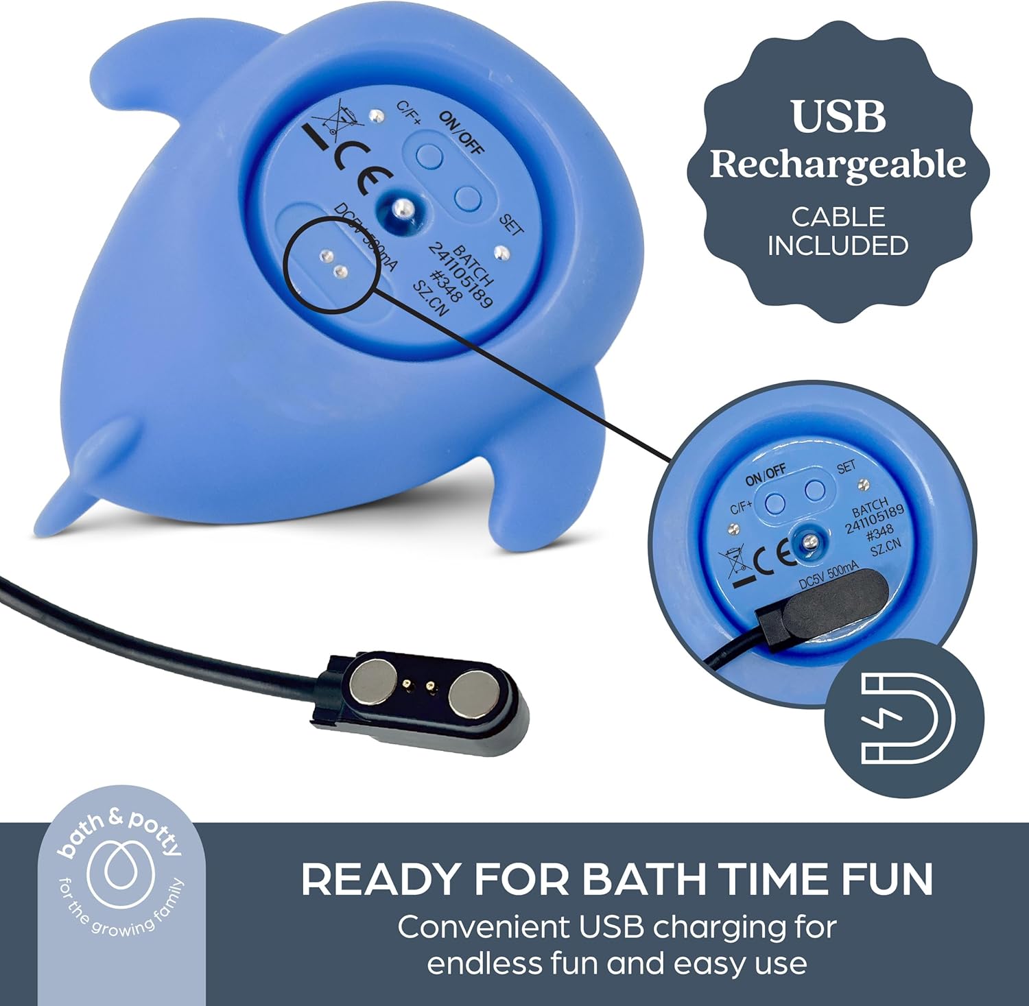 DreamBaby Whale Shark USB Rechargeable Baby Bath Thermometer- Floating Toy/ Accurate Reading G348