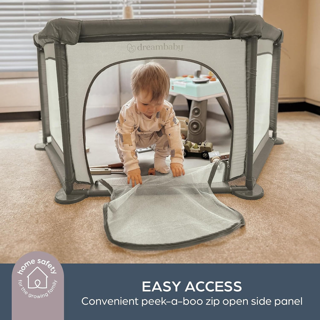 DreamBaby Explore Deluxe Playpen With Fitted Floor Mat- Easy View/ Zipped Entrance Way G9496
