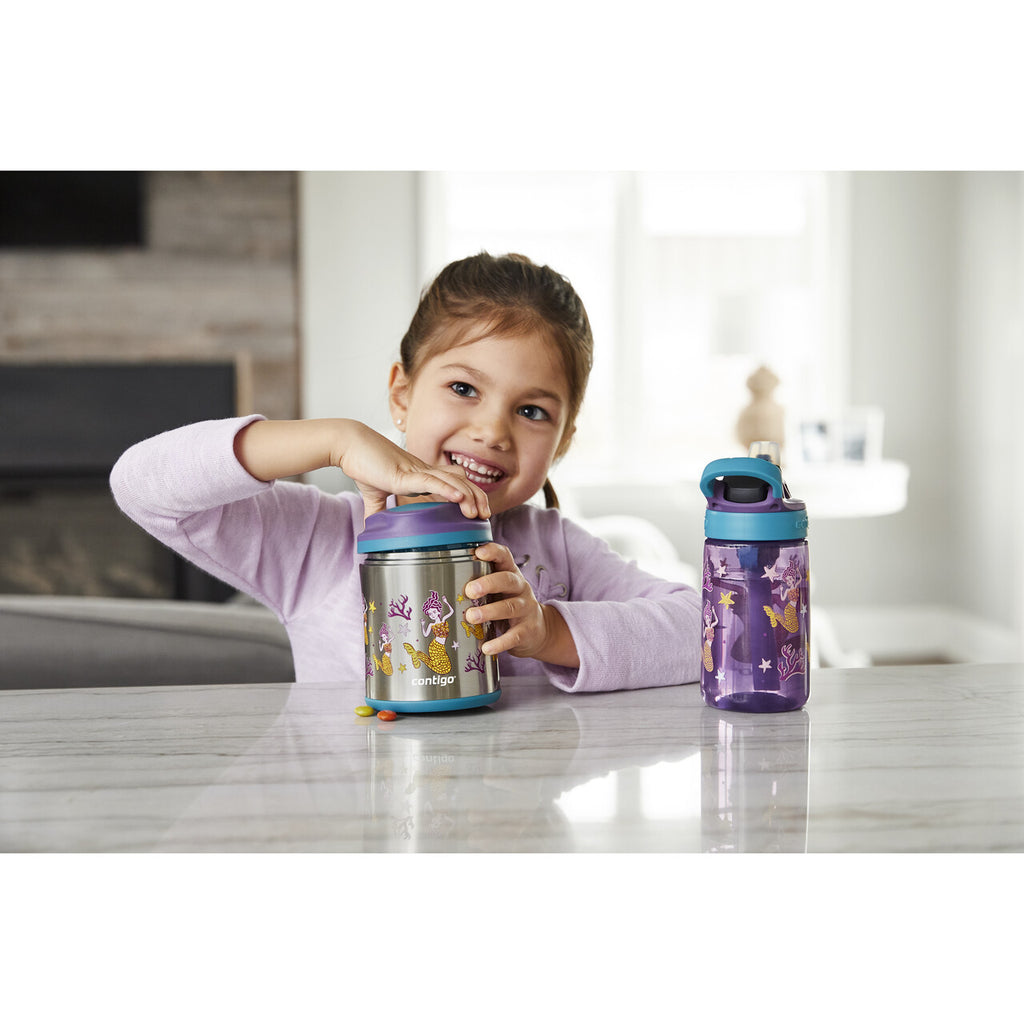 Contigo 414mL Autospout Mermaids Kids Water Bottle- Easy To Use/ One Touch Button Perfect For School Picnic Party 507388