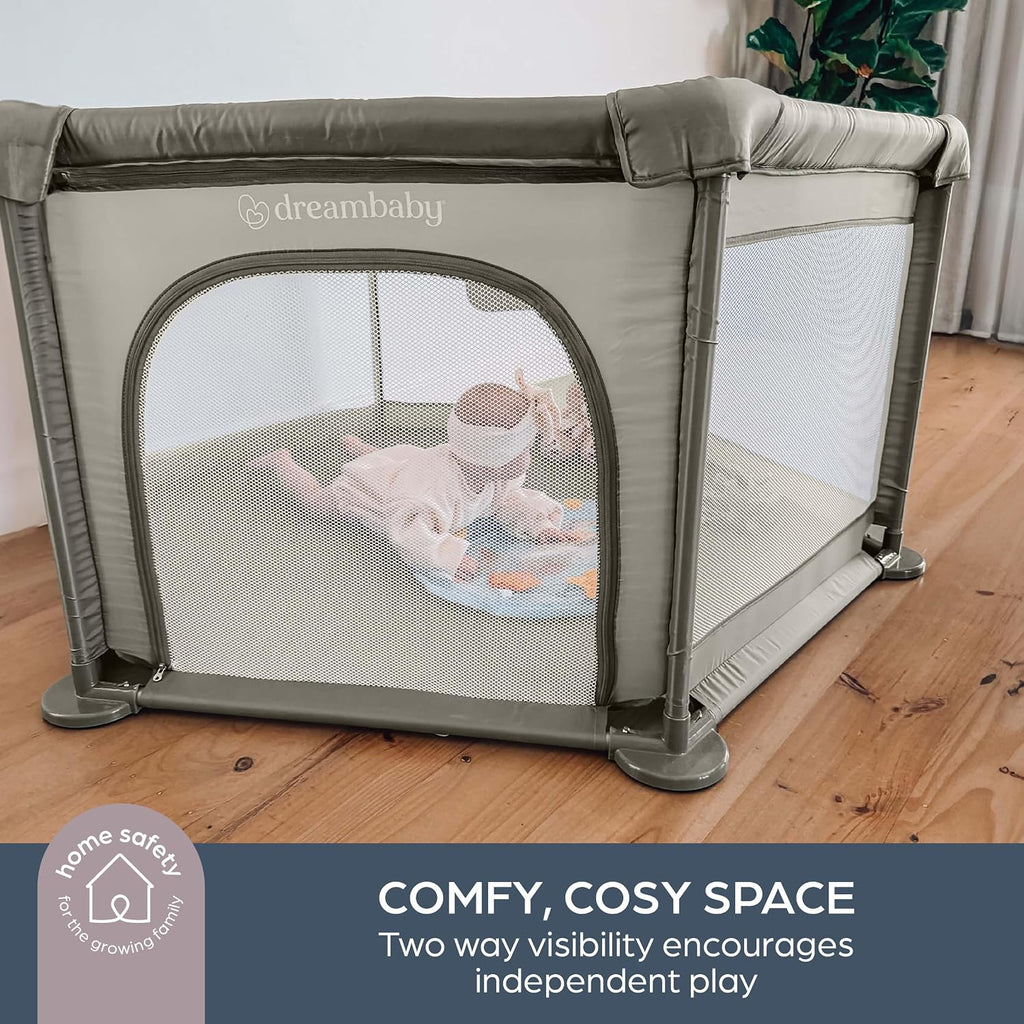 DreamBaby Explore Deluxe Playpen With Fitted Floor Mat- Easy View/ Zipped Entrance Way G9496
