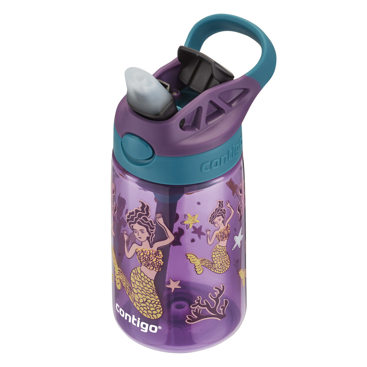 Contigo 414mL Autospout Mermaids Kids Water Bottle- Easy To Use/ One Touch Button Perfect For School Picnic Party 507388