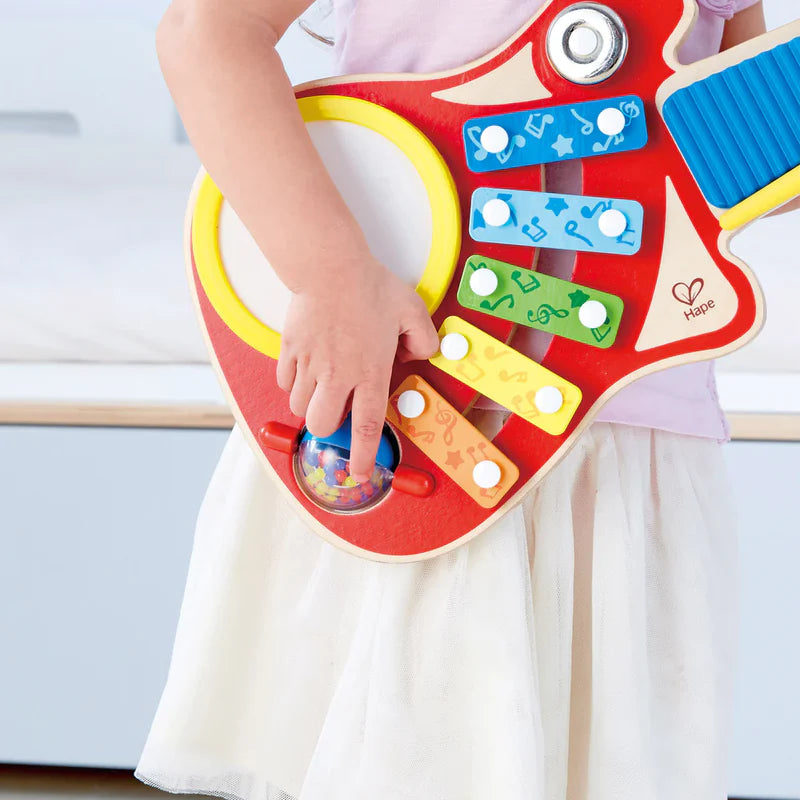 Hape 6- In- 1 Kids Guitar Music Maker Instrument- Kids Fun/ Tambourine/ Xylophone/ Drum HE0335