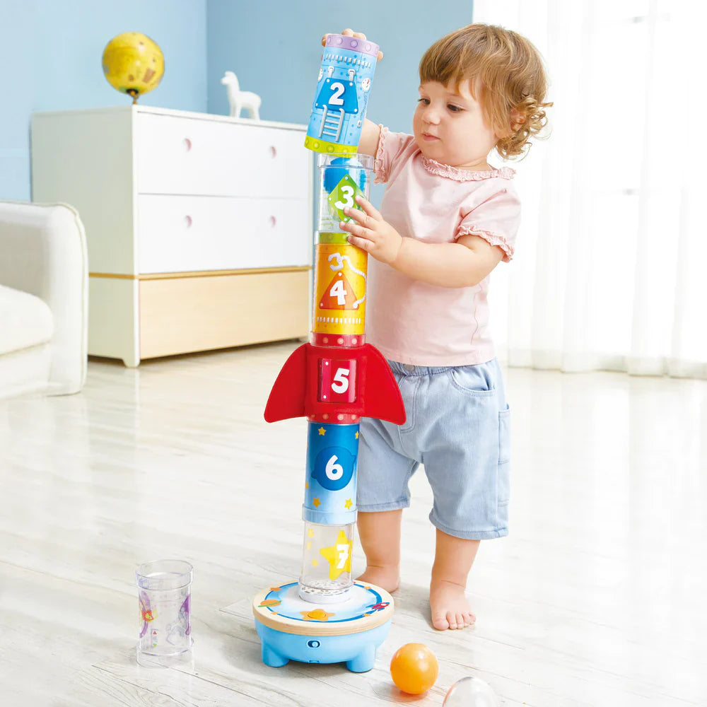 Hape Rocket Ball Kids Air Stacker Learning Music/ Sounds Pretend Toy Play- Encourages Fine Motor Skills/ Early Counting HE0387