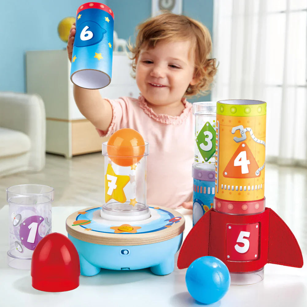 Hape Rocket Ball Kids Air Stacker Learning Music/ Sounds Pretend Toy Play- Encourages Fine Motor Skills/ Early Counting HE0387
