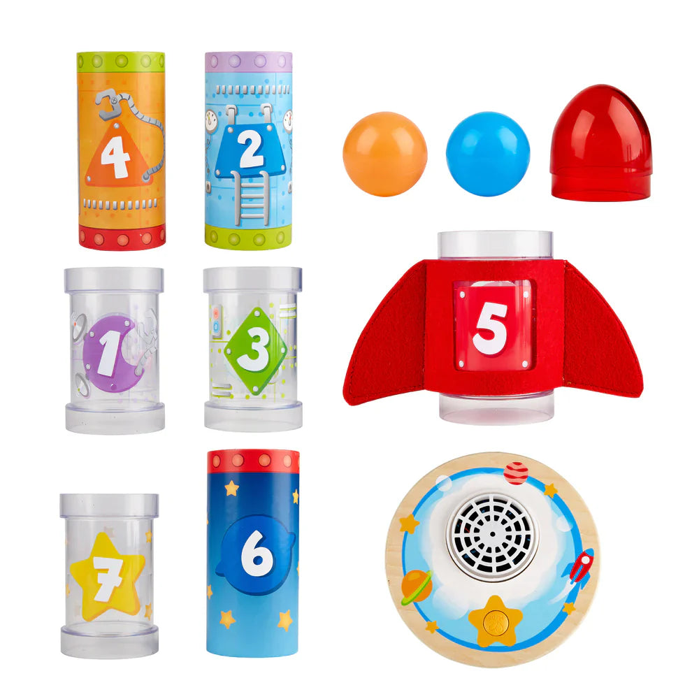 Hape Rocket Ball Kids Air Stacker Learning Music/ Sounds Pretend Toy Play- Encourages Fine Motor Skills/ Early Counting HE0387