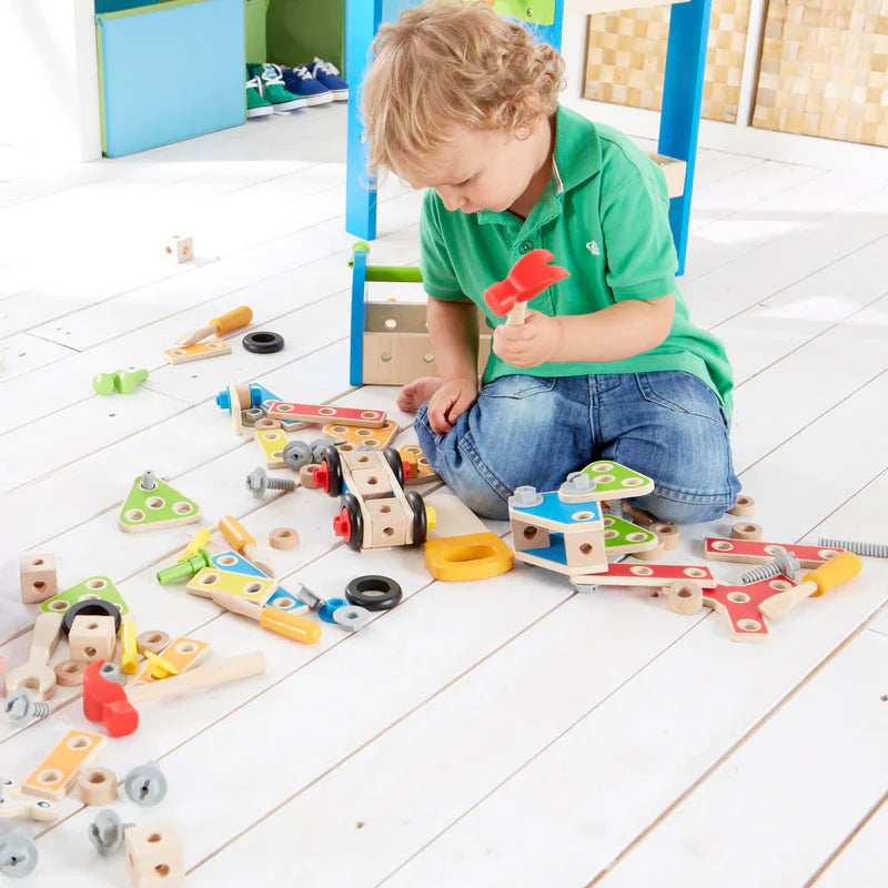 Hape Fix-It Tool Box Kit For Kids Fun- Essential Tools/ Nuts/ Bolts Roleplay Entertainment HE3001
