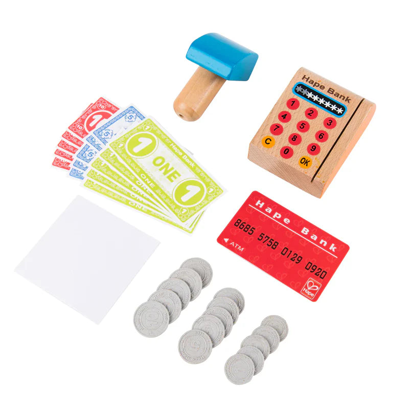 Hape Kids Wooden Checkout Register Pretend Play Toy- Cash/ Credit Fake Play Fun HE3121