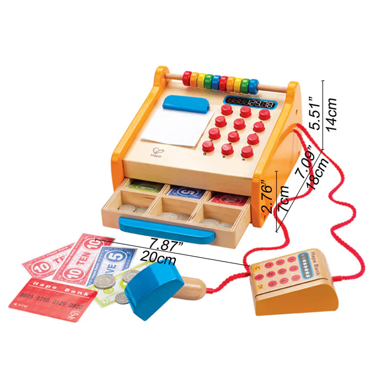 Hape Kids Wooden Checkout Register Pretend Play Toy- Cash/ Credit Fake Play Fun HE3121