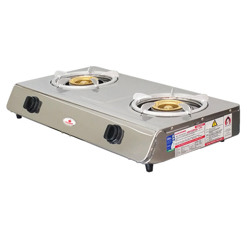 Auscrown Deluxe Double Burner LPG Gas Wok Cooker Burner With Flame Failure Safety- Comes With 1.2m Hose CK802PG-S