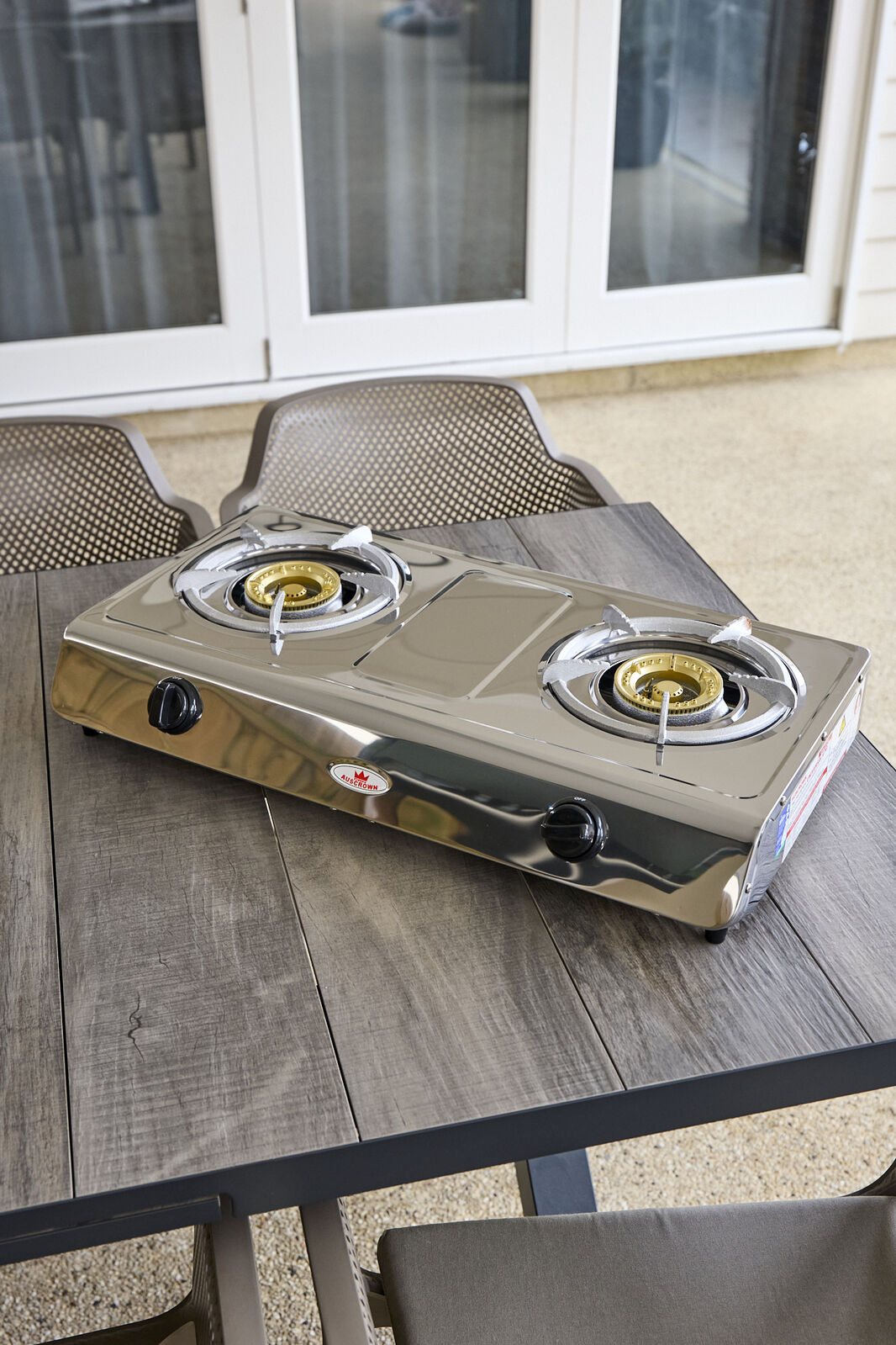 Auscrown Deluxe Double Burner LPG Gas Wok Cooker Burner With Flame Failure Safety- Comes With 1.2m Hose CK802PG-S