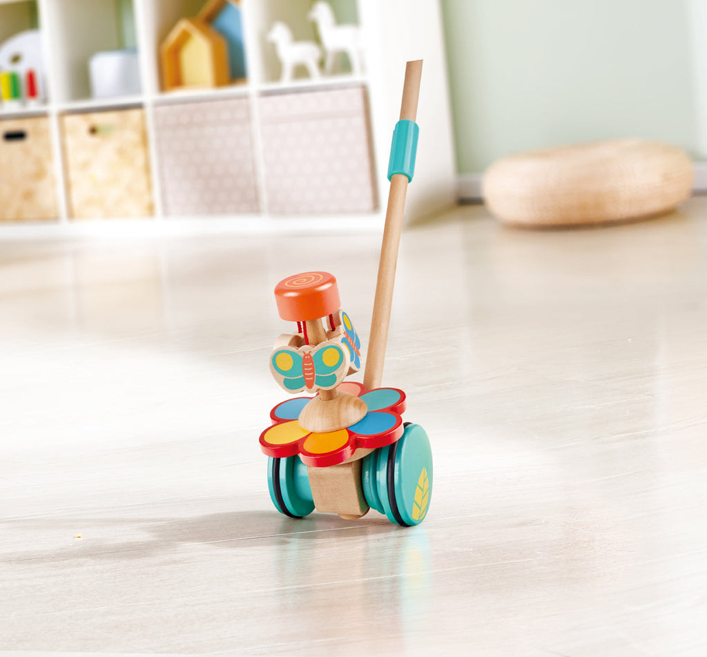 Hape Push Pull Pal Kids Dancing Butterflies Wooden Toddler Push Toy Pretend Play- Playful/ Develop Coordination/ Motor Skills HE0341