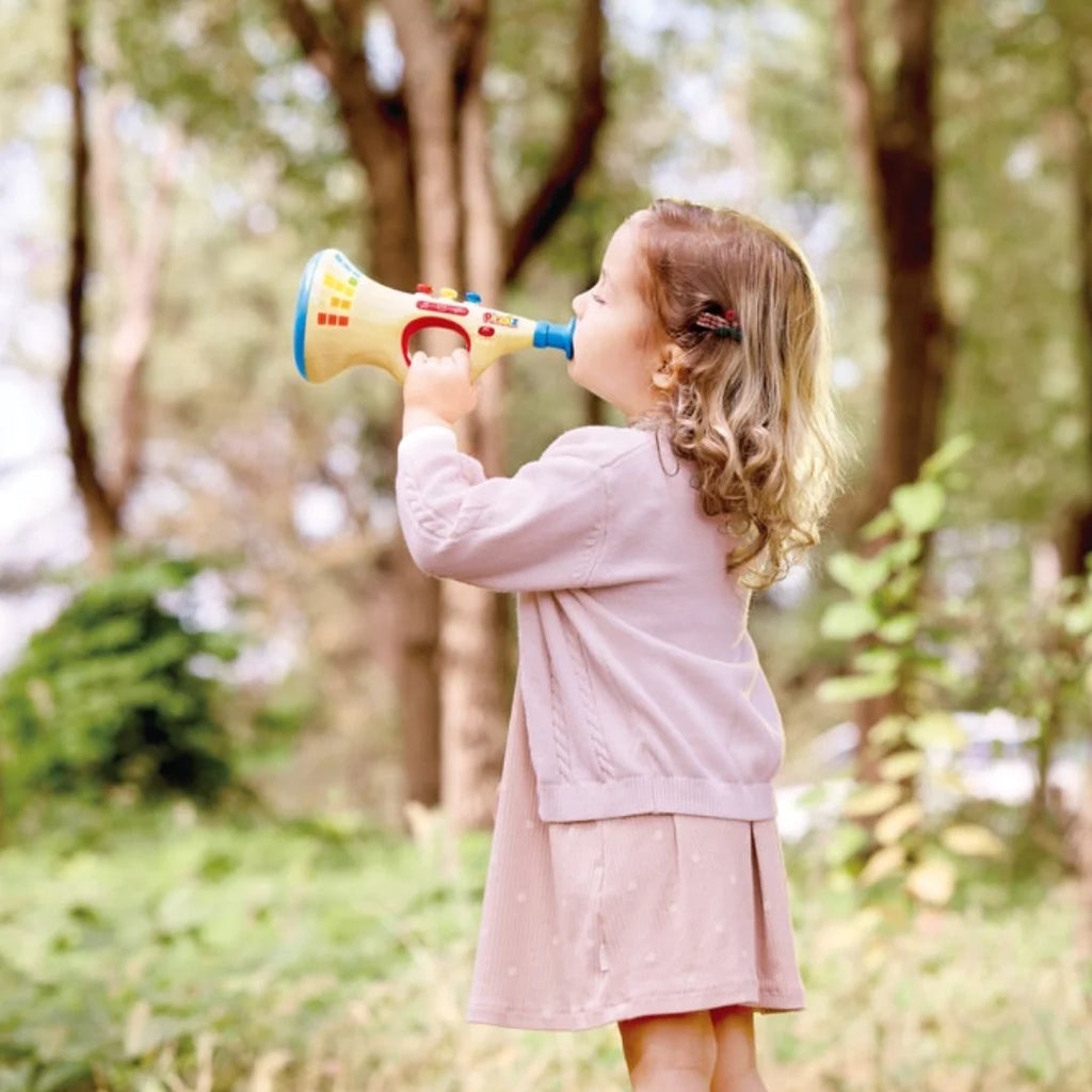 Hape Kids Super Musical Pixel Trumpet Toy Pretend Play– Light Up Interactive Musical/ Hand - Eye Coordination Fun Entertainment HE1228