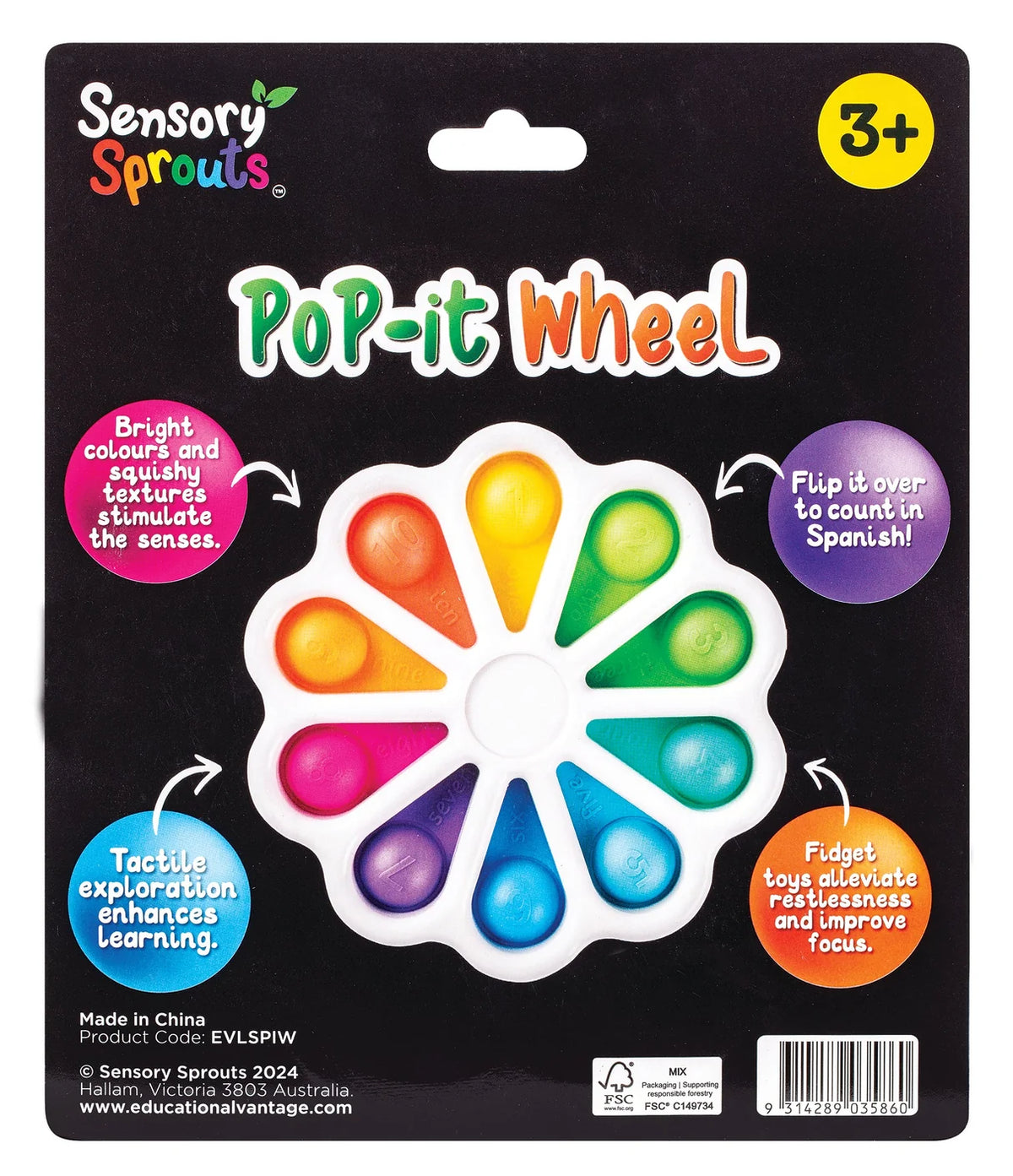 Sensory Sprouts Kids Pop-It Wheel Sensory Toy Pretend Play- Colourful Two Language Learning Entertainment EVLSPIW