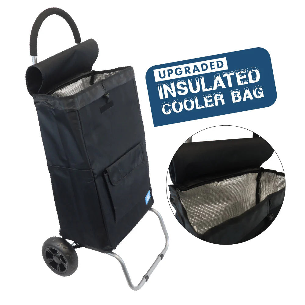 White Magic 3- In- 1 Foldable 40L Litre Handy Shopping Trolley With Insulated Cooler Bag- Perfect For Groceries/ Laundry WM-HTOI-BLACK