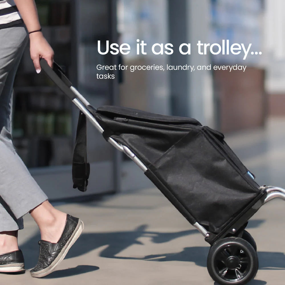 White Magic 3- In- 1 Foldable 40L Litre Handy Shopping Trolley With Insulated Cooler Bag- Perfect For Groceries/ Laundry WM-HTOI-BLACK
