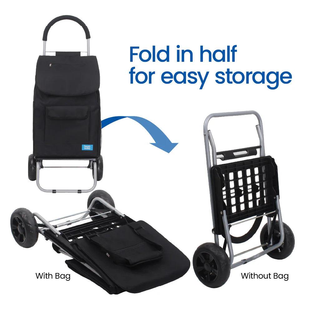 White Magic 3- In- 1 Foldable 40L Litre Handy Shopping Trolley With Insulated Cooler Bag- Perfect For Groceries/ Laundry WM-HTOI-BLACK