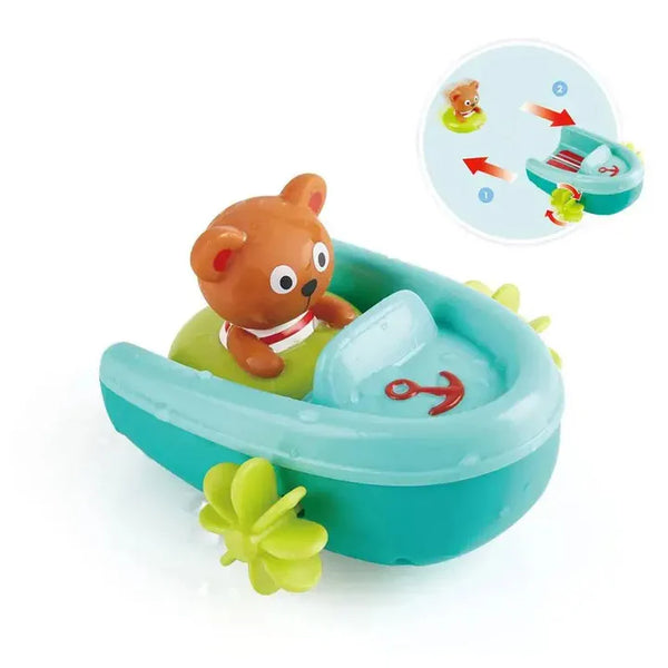 Hape Tubing Pull Back Kids Boat Bath Toy Pretend Play- Interactive Water Play/ Bath Time Entertainment Fun HE0217