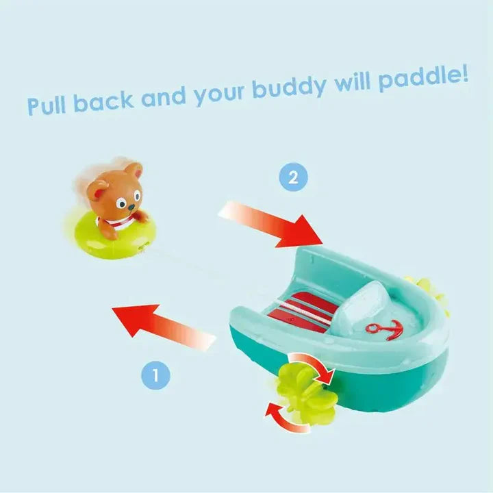Hape Tubing Pull Back Kids Boat Bath Toy Pretend Play- Interactive Water Play/ Bath Time Entertainment Fun HE0217