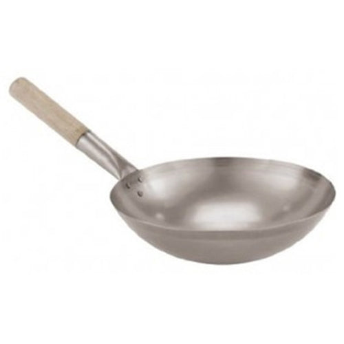 Auscrown 15" Carbon Steel Iron Wok Cooker With Wooden Handle- Perfect For Cooking KMWH115