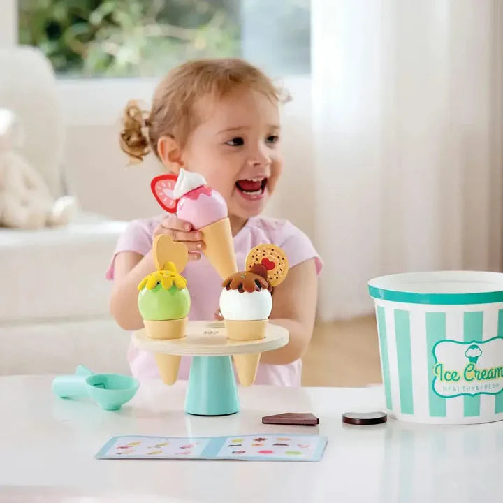 Hape Scoop & Serve Kids Ice Cream Set Pretend Play Toy- Musical Play Modes/ Perfect For Motor Skills HE3225