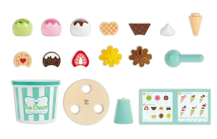 Hape Scoop & Serve Kids Ice Cream Set Pretend Play Toy- Musical Play Modes/ Perfect For Motor Skills HE3225