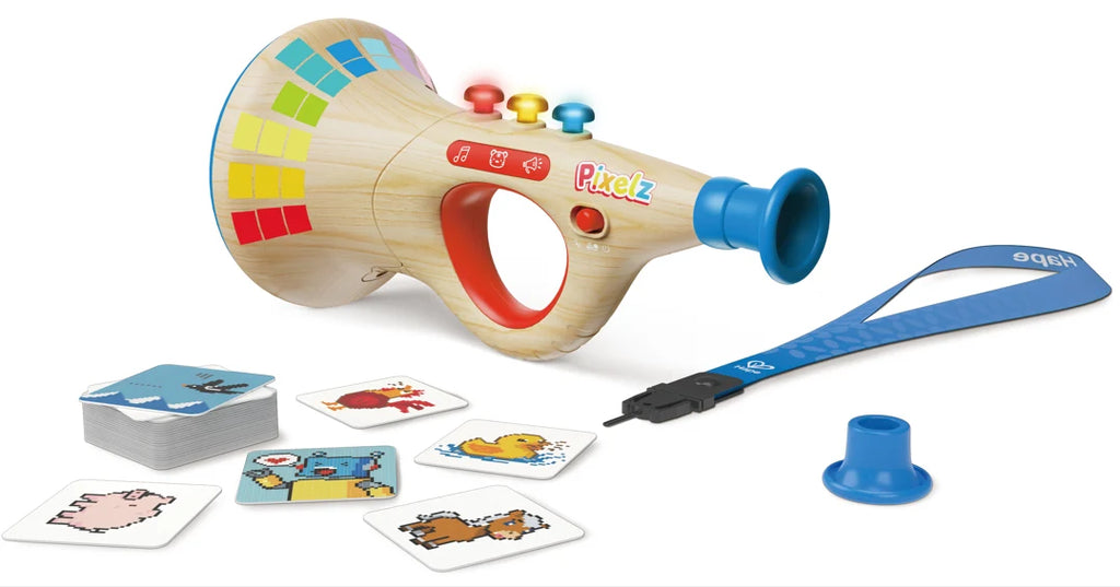 Hape Kids Super Musical Pixel Trumpet Toy Pretend Play– Light Up Interactive Musical/ Hand - Eye Coordination Fun Entertainment HE1228