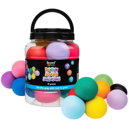 Sensory Sprouts Rainbow Squishees Squishy Sensations Jar Sensory Balls 12PK- Squeeze/ Fidget Stress Free Joyful Fun EVLSRS12