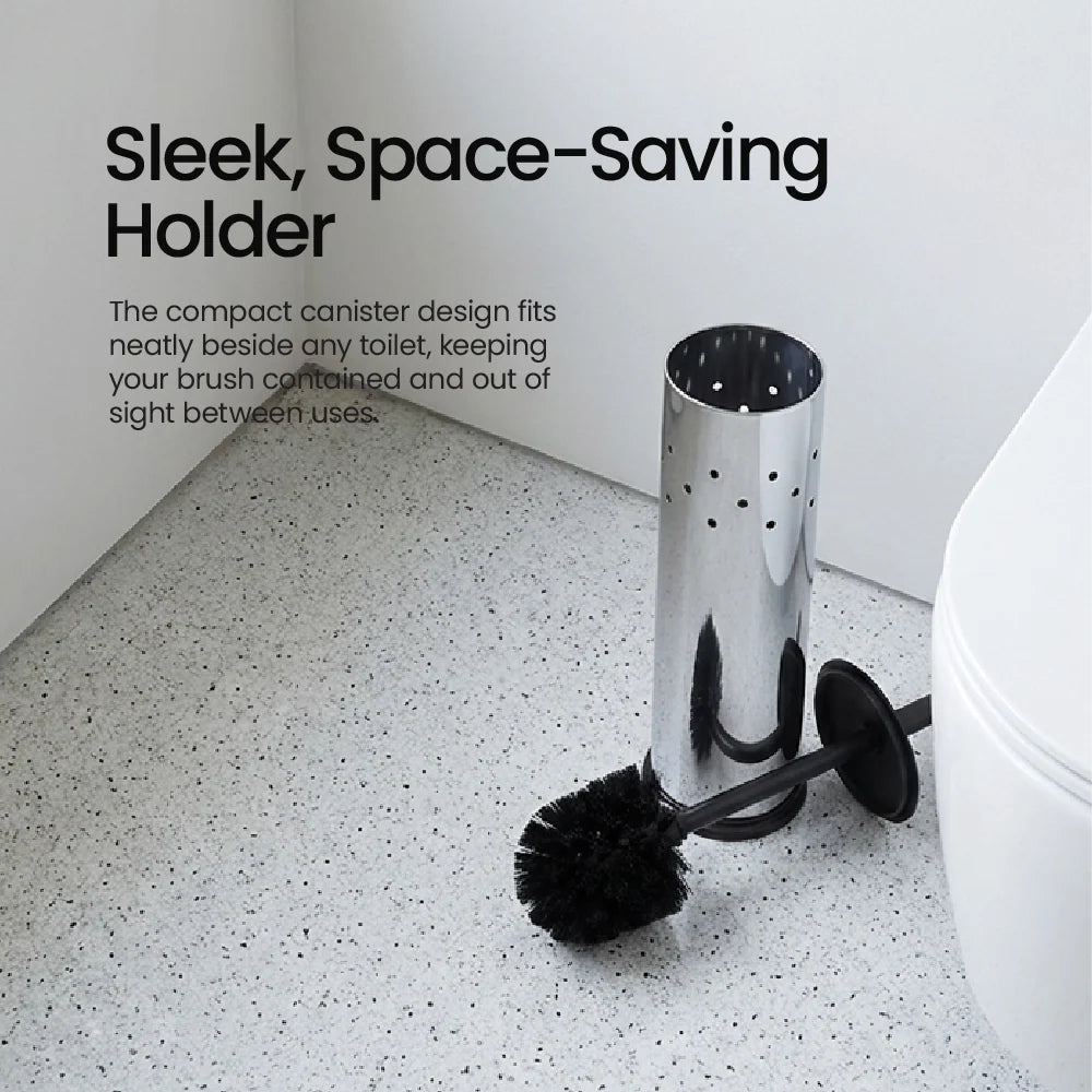 Eco Basics Stainless Steel + Recycled Plastic Toilet Brush Set- Effective Cleaning/ Convenient Holder EB-SSRPTS